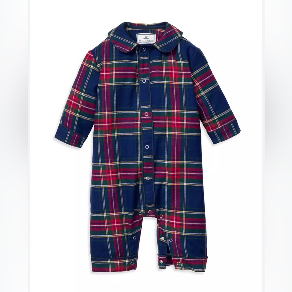 Petite Plume Plaid Navy & Red Baby Romper
